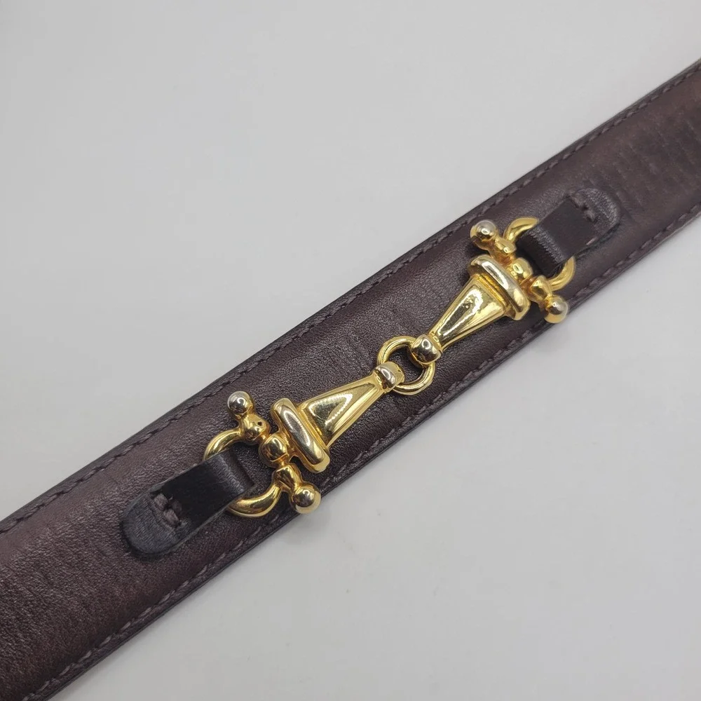 VTG Talbots Belt Lg Brown Leather Gold Snaffle Bit Horsebit Equestrian USA 90s